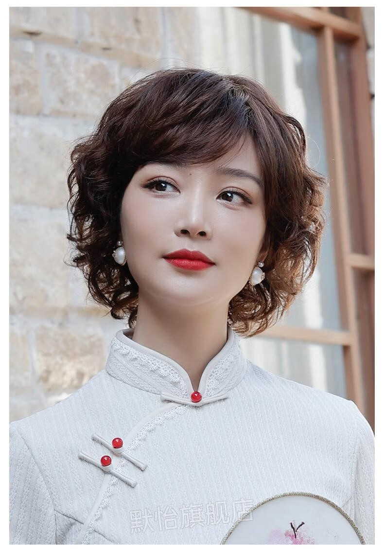 速发假发短发女假发真发全真人发短卷发光头假发女士中老年妈妈假发套