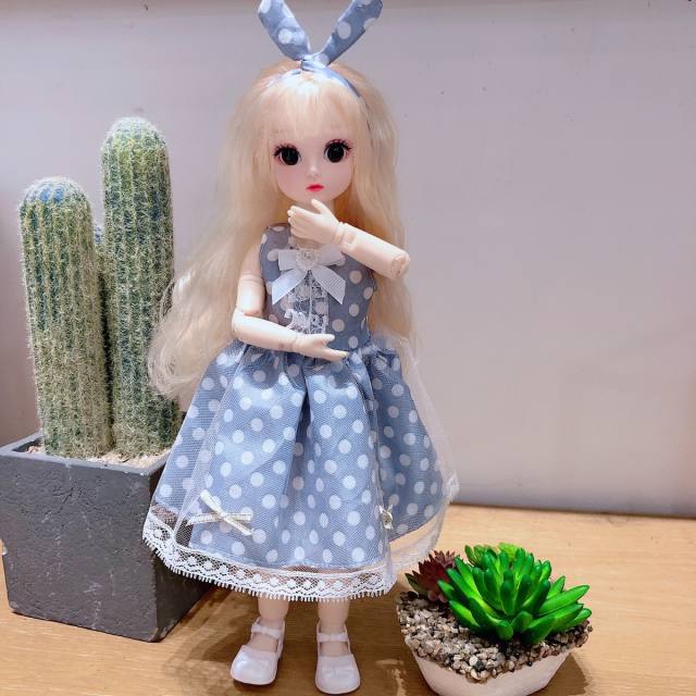 芭比娃娃6分bjd肥娃换装公主玩具27关节3d真眼女孩玩具礼物 双辫牛仔