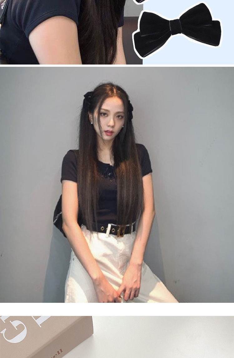 七夕情人节同款发夹复古黑丝绒蝴蝶结发饰韩版少女双马尾气质头饰依莲