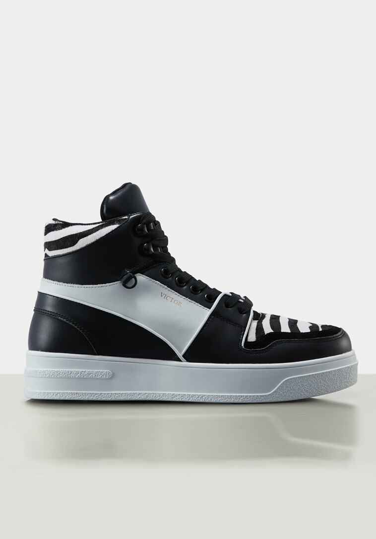 trendiano官方潮牌冬季男鞋时尚牛皮革拼接系带运动鞋高帮鞋子男 白底