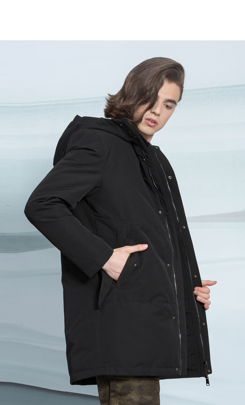 利郎官方轻薄羽绒服男长款2020新款时尚休闲男羽绒服 黑(q9dbr2051y)