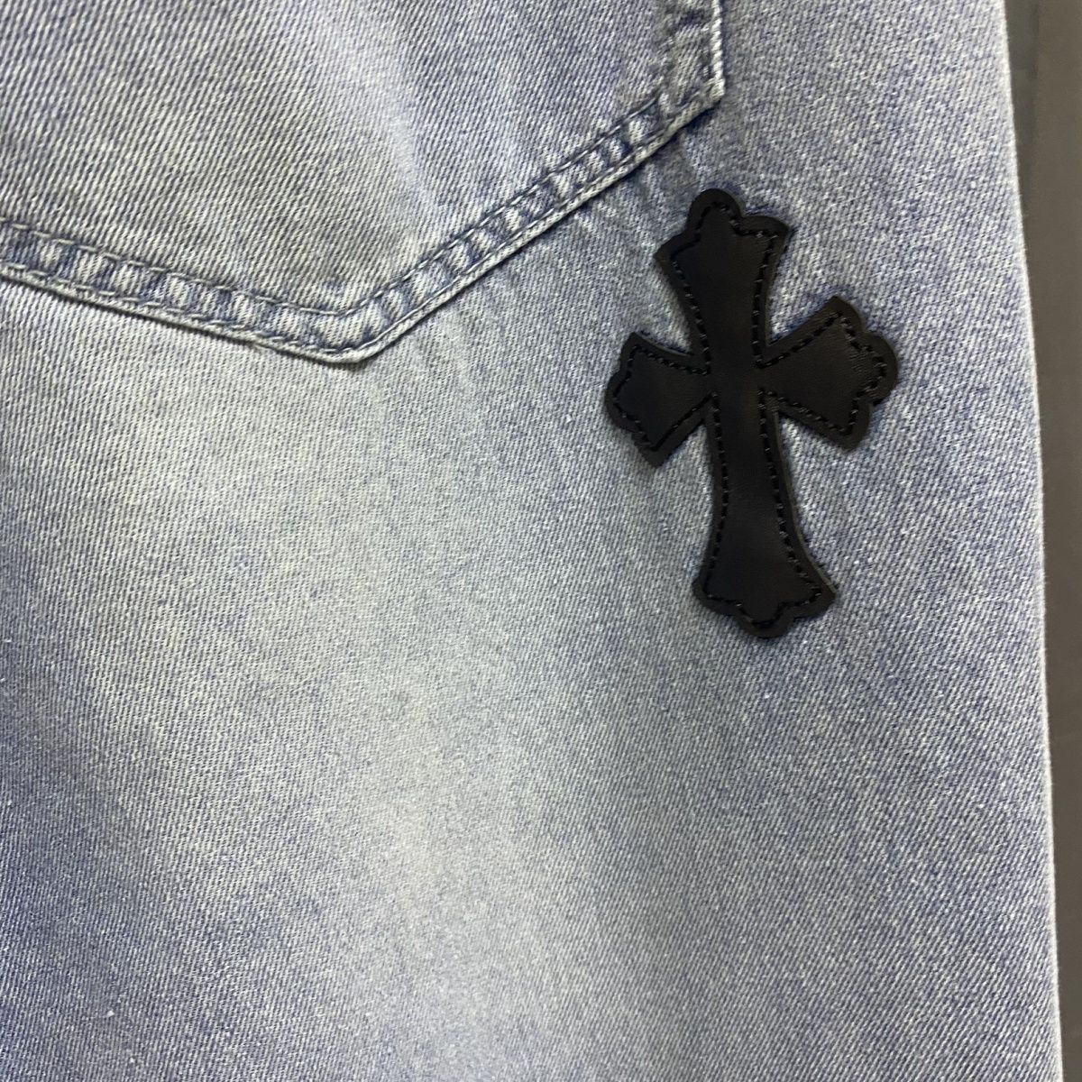 七月椿十字架牛仔裤男秋季直筒裤学生潮流搭新款九分裤子165辣妹设计