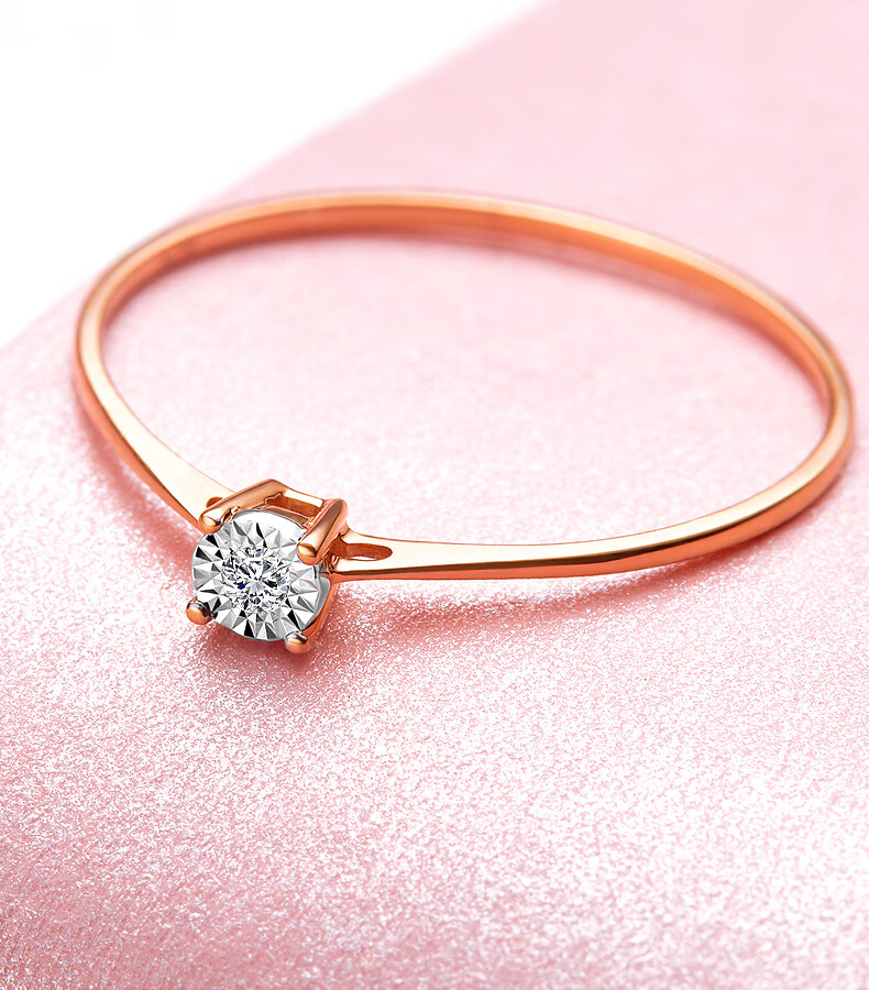 18k玫瑰金钻石彩金求婚结婚镶钻戒指表白小钻戒女百搭 18k玫瑰金钻石