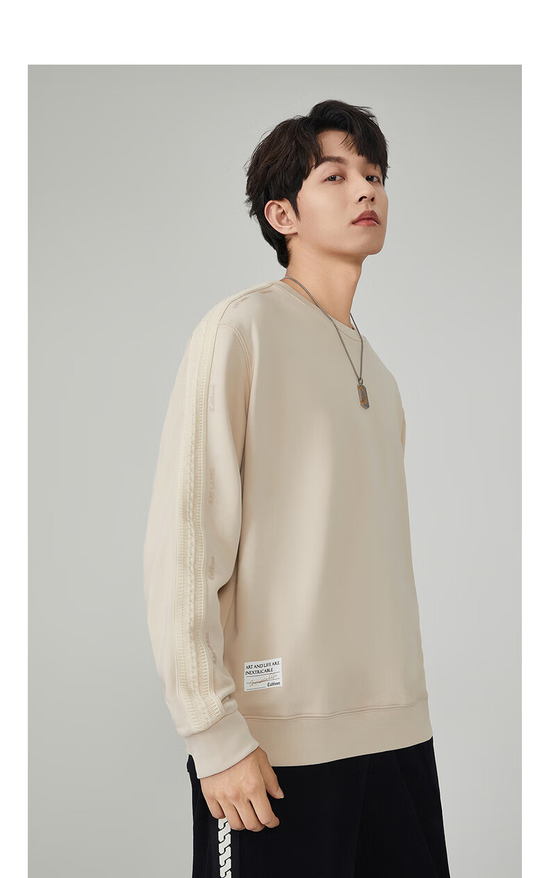 CABBEEN 340G Pure Cotton Sweatshirt, Autumn Loose Fit Streetwear Structural Style, Coal Black 01, Size 54 9
