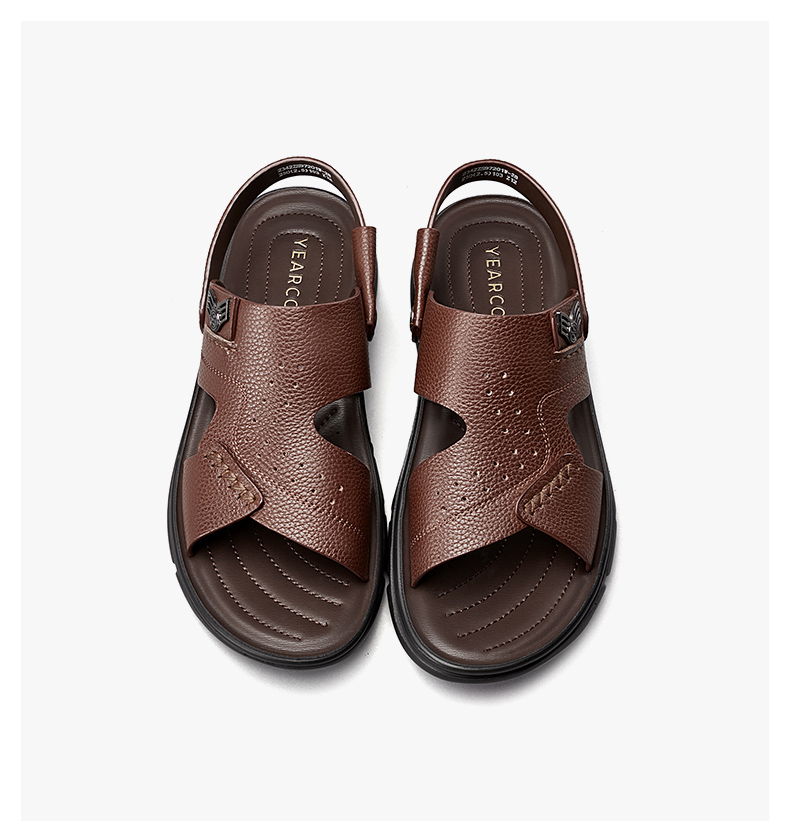 意尔康男鞋皮凉鞋牛皮面2022年新款夏季棕色男士凉鞋拖鞋两用户外休闲