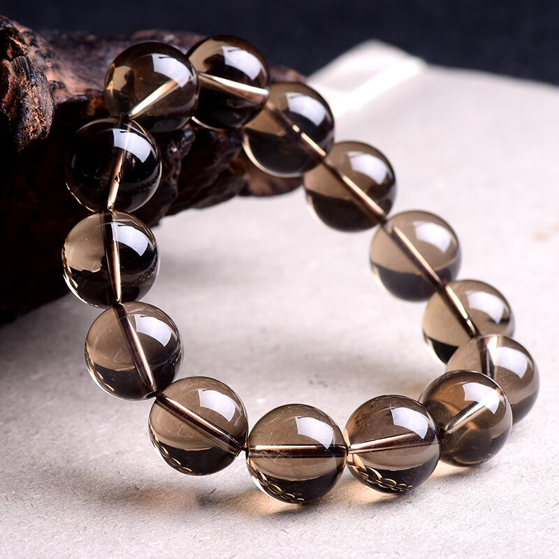 珒福源天然水晶茶晶手链男款大颗粒茶水晶手串烟晶单圈手链礼物