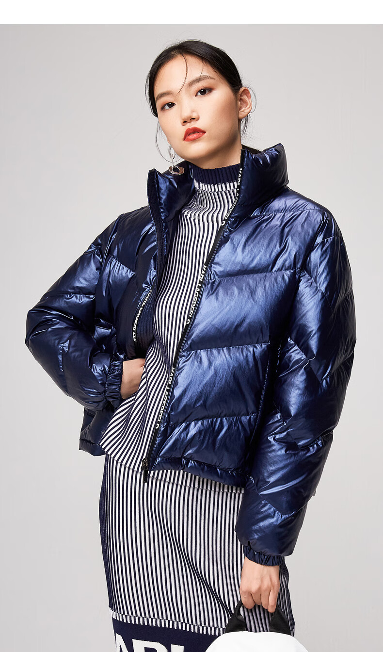 karllagerfeld卡尔20年冬新款立领短款女士羽绒服女藏青色44