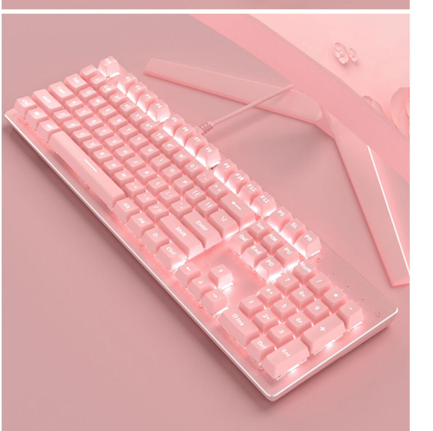 罗技(logitech)粉色机械键盘双模青轴鼠标套装两件套高颜值国风办公