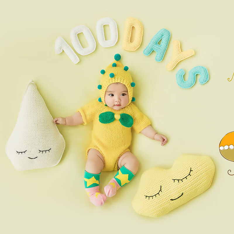宝宝百天照摄影服装背景婴儿百日拍摄道具儿童拍照主题创意毯子 黄豆