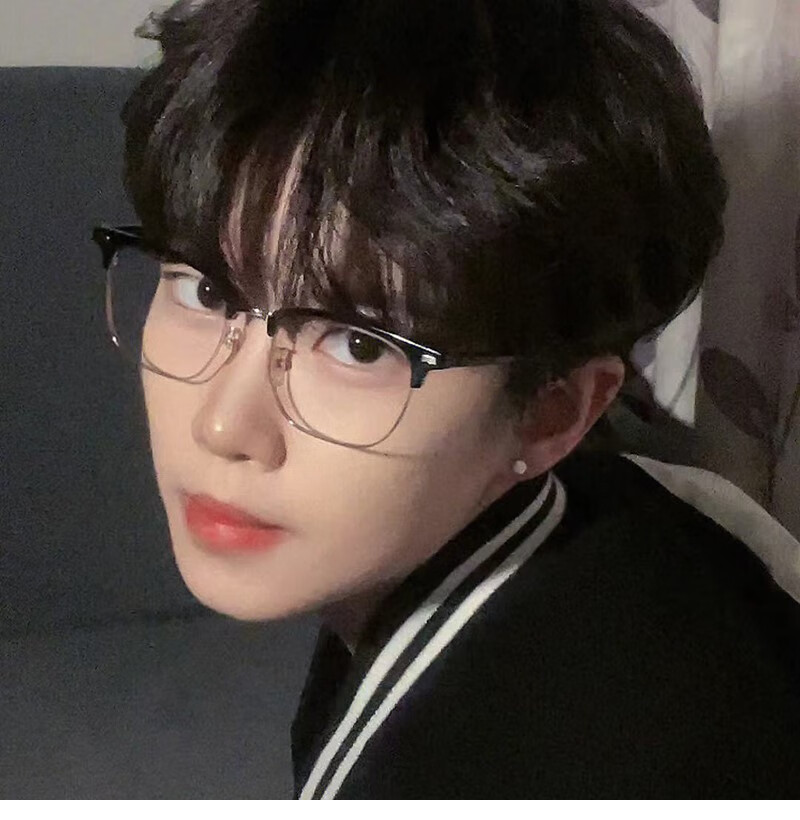 理工男半框眼镜斯文理工男复古半框眼镜方形眉线框防蓝光镜痞帅宅男风