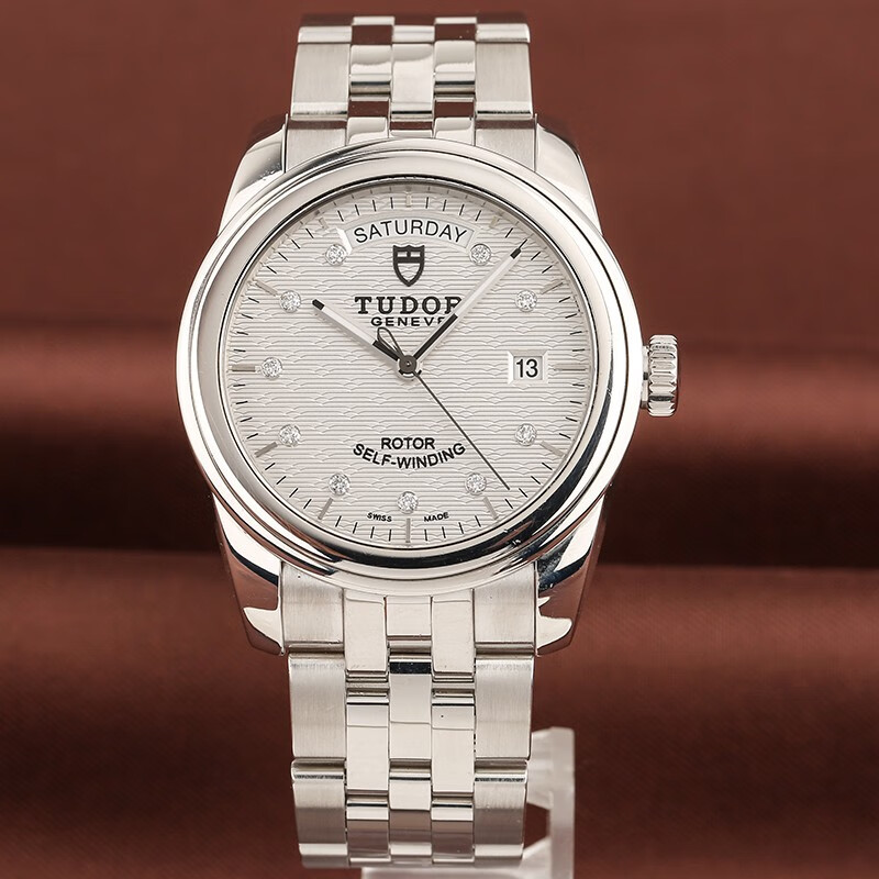 【二手95新】帝舵56000-68060银色提花带钻骏珏系列自动机械39mm奢华