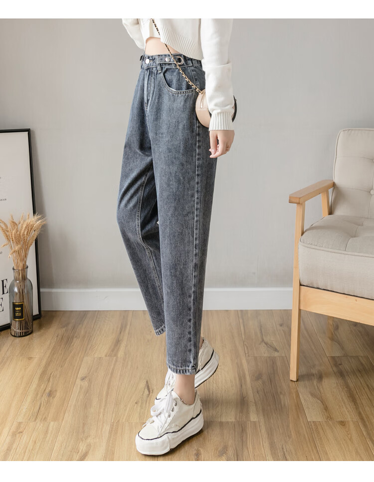 朵颖诗加绒牛仔裤女高腰外穿冬季哈伦裤八分裤子150cm小个子秋冬烟管