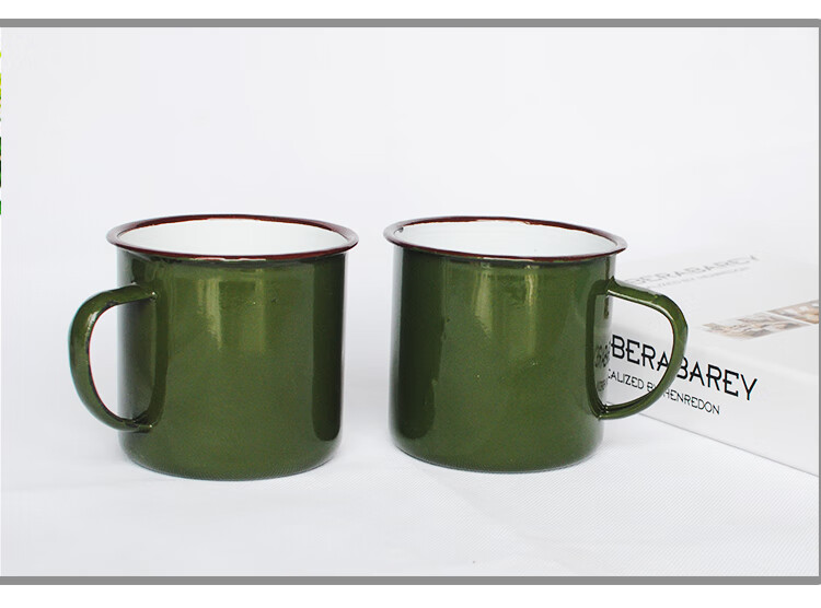 怀旧经典军绿色搪瓷杯复古老式茶缸铁茶缸子有盖可定制印字印logo6cm