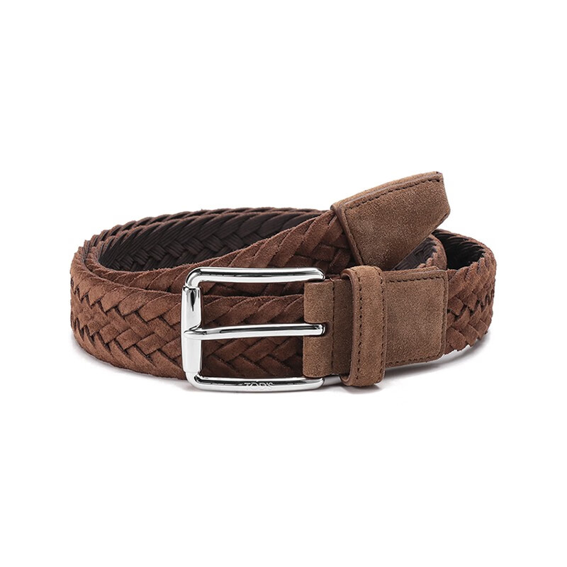 托德斯 tods 男士牛剖层革针扣式编织腰带3.