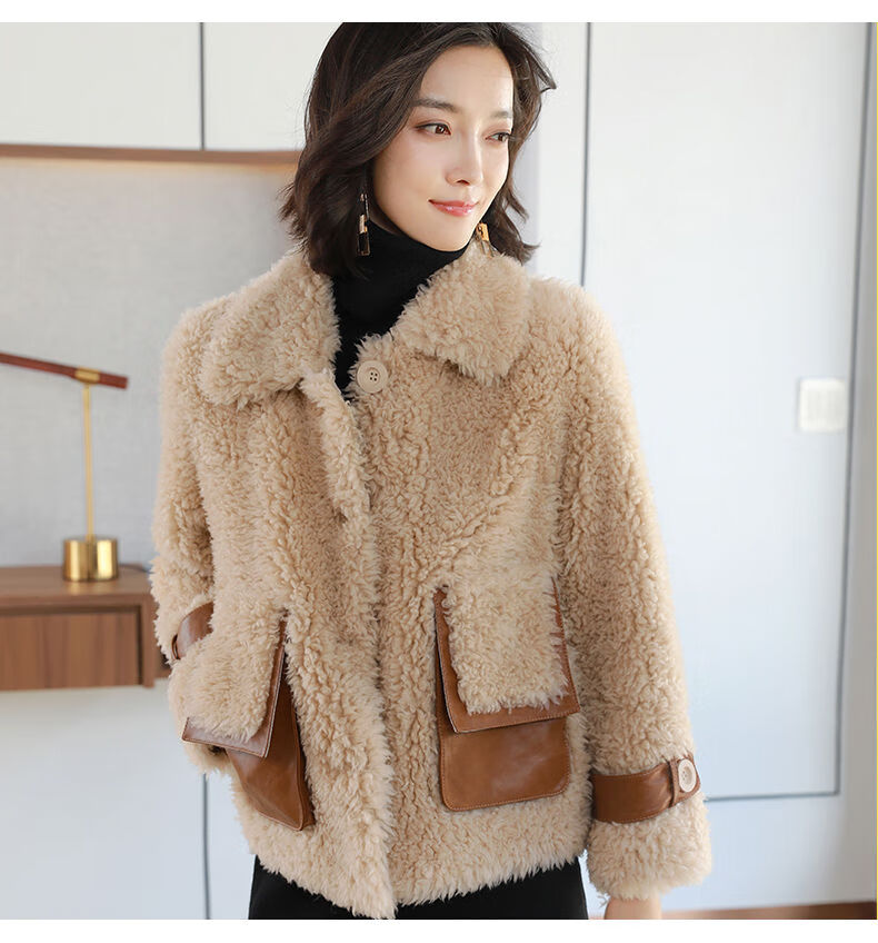 高档品质颗粒绒皮毛一体外套女2020新款冬天皮草羊剪绒羊羔毛大衣短款