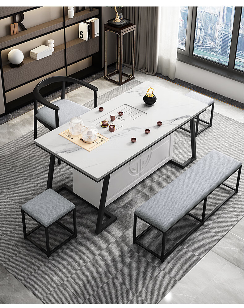 木叉叉木 新款岩板功夫茶桌椅设计师意式办公室轻奢会客茶桌现代简约