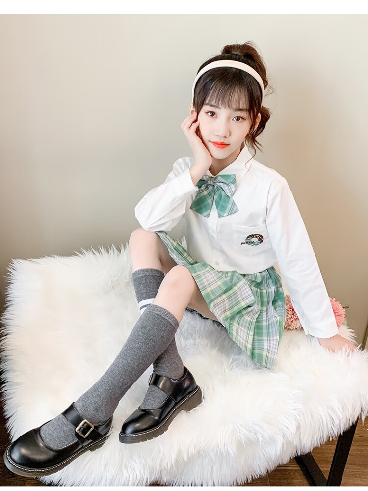 女童jk套装裙2021新款秋装女孩洋气西装儿童日系学院风百褶裙雪松两件
