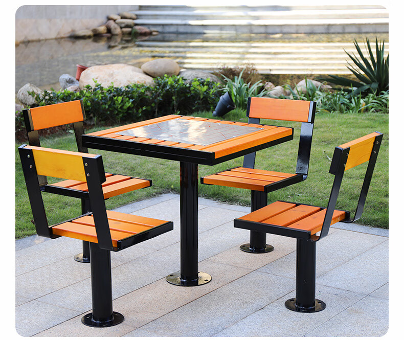 小区户外休闲桌椅室外防腐木象棋棋盘桌椅带靠背公园一桌四椅 zy-01b