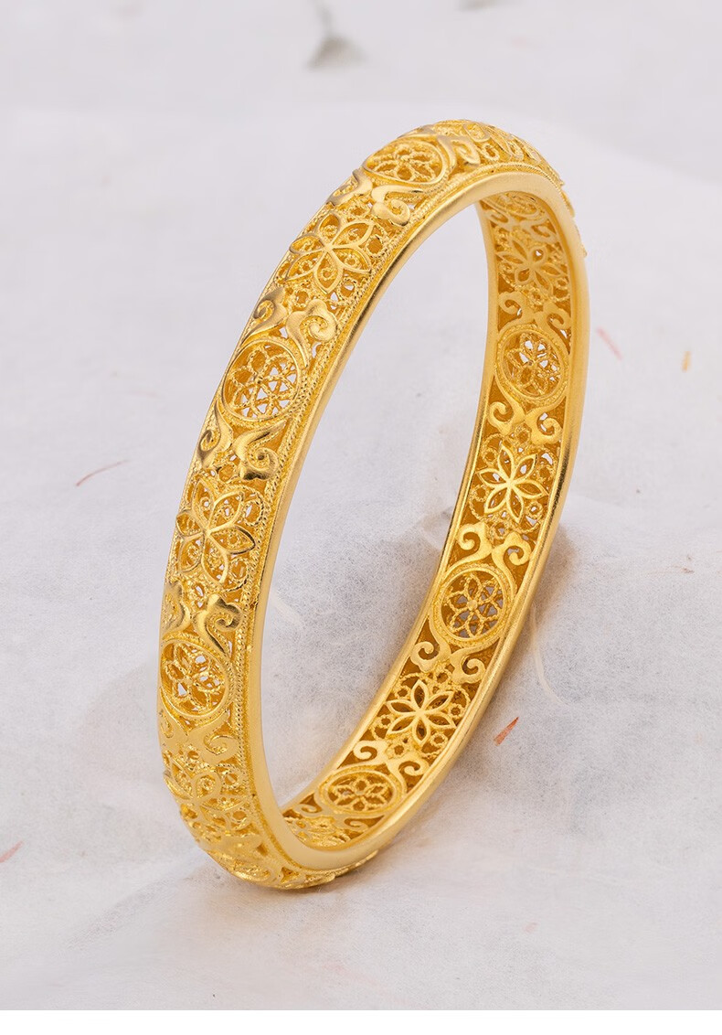 永隆金号 金包银手镯女款足金纯金纯银古法宫庭传承黄金花丝宫延梅花