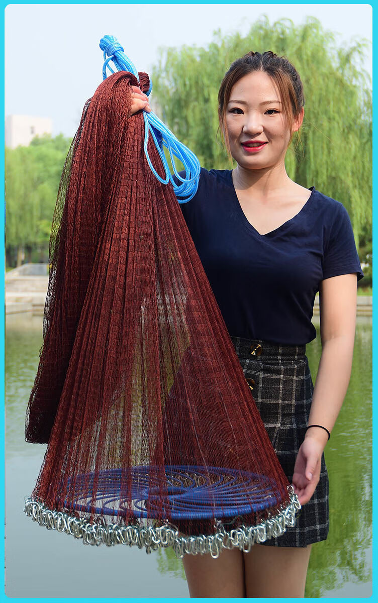 精选铁链撒网大飞盘式手抛网手撒网渔网旋网美式手撒抛网自动捕鱼卡尼