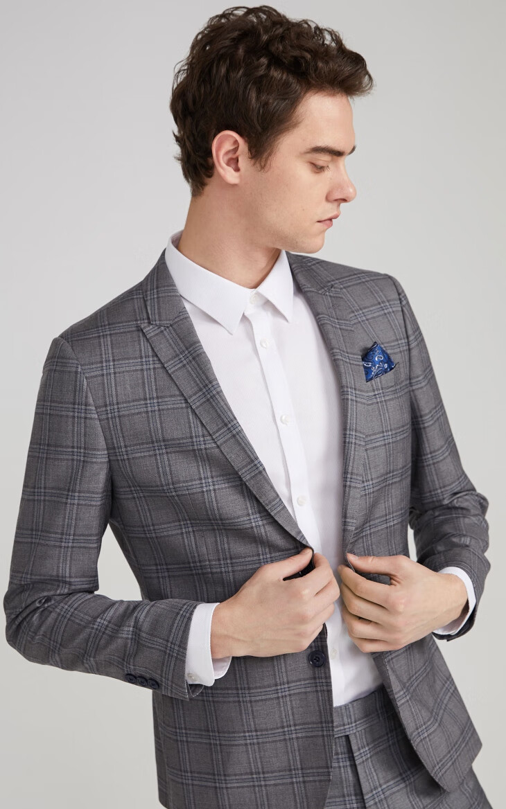 selected思莱德男士新品商务正装格纹图案气质西服s42015x509 浅灰色