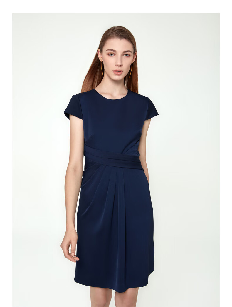 ports宝姿2021春夏新品女装短袖中长连衣裙alm8d072jwp052 sky blue 2