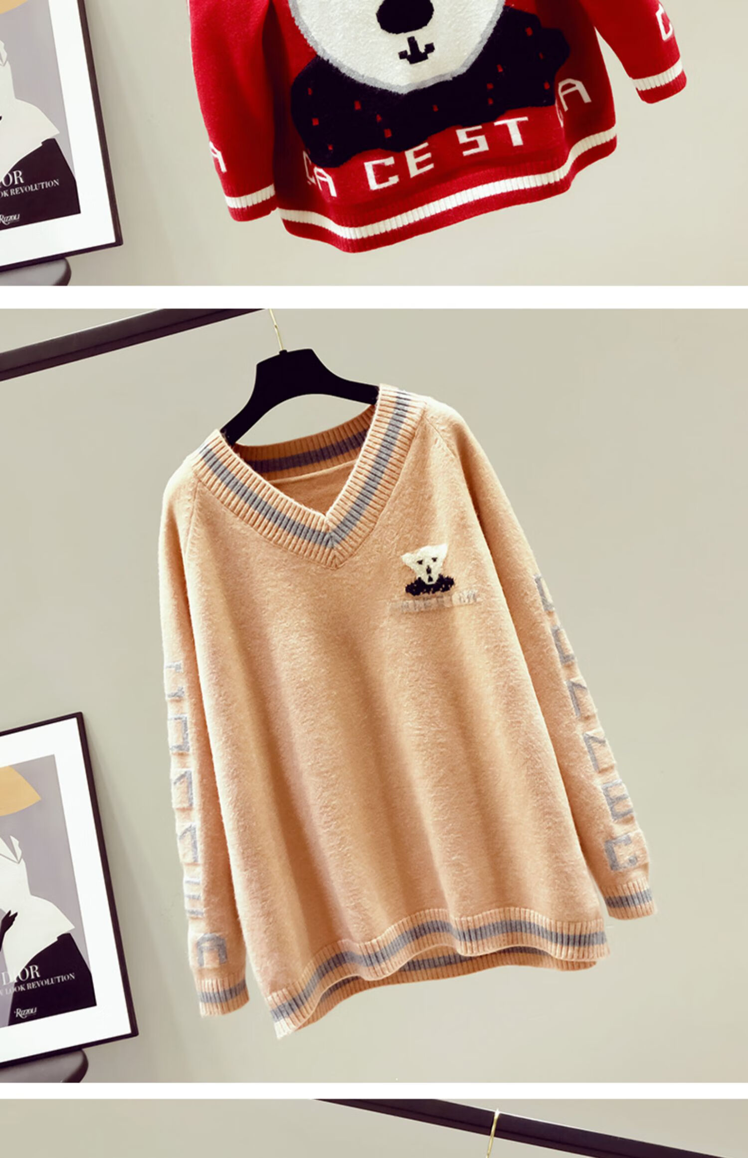 bkmr2021年新款女士新年毛衣服秋冬装v领本命牛年红宽松外穿洋气 黑色