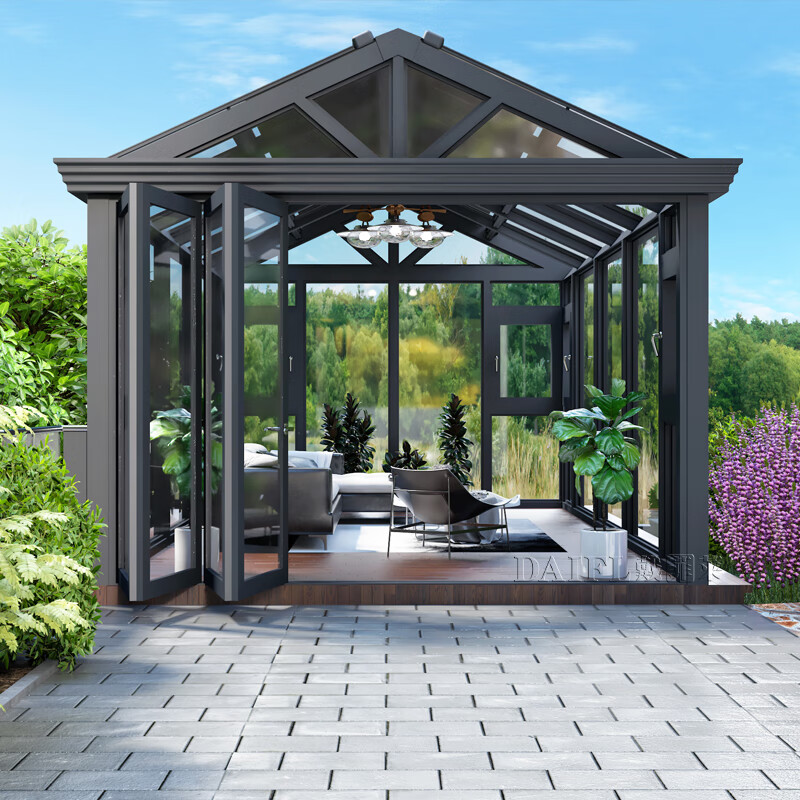 花房屋顶遮雨棚罗马柱别墅花园房定制 玻璃平台阳光房(烤漆钢结构)