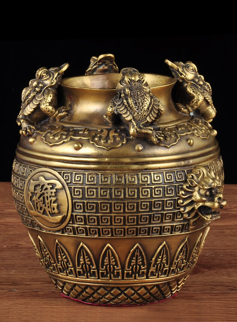 黄铜聚宝盆摆件金蟾家居客厅玄关电视柜装饰品铜罐子盆办公室开业礼品