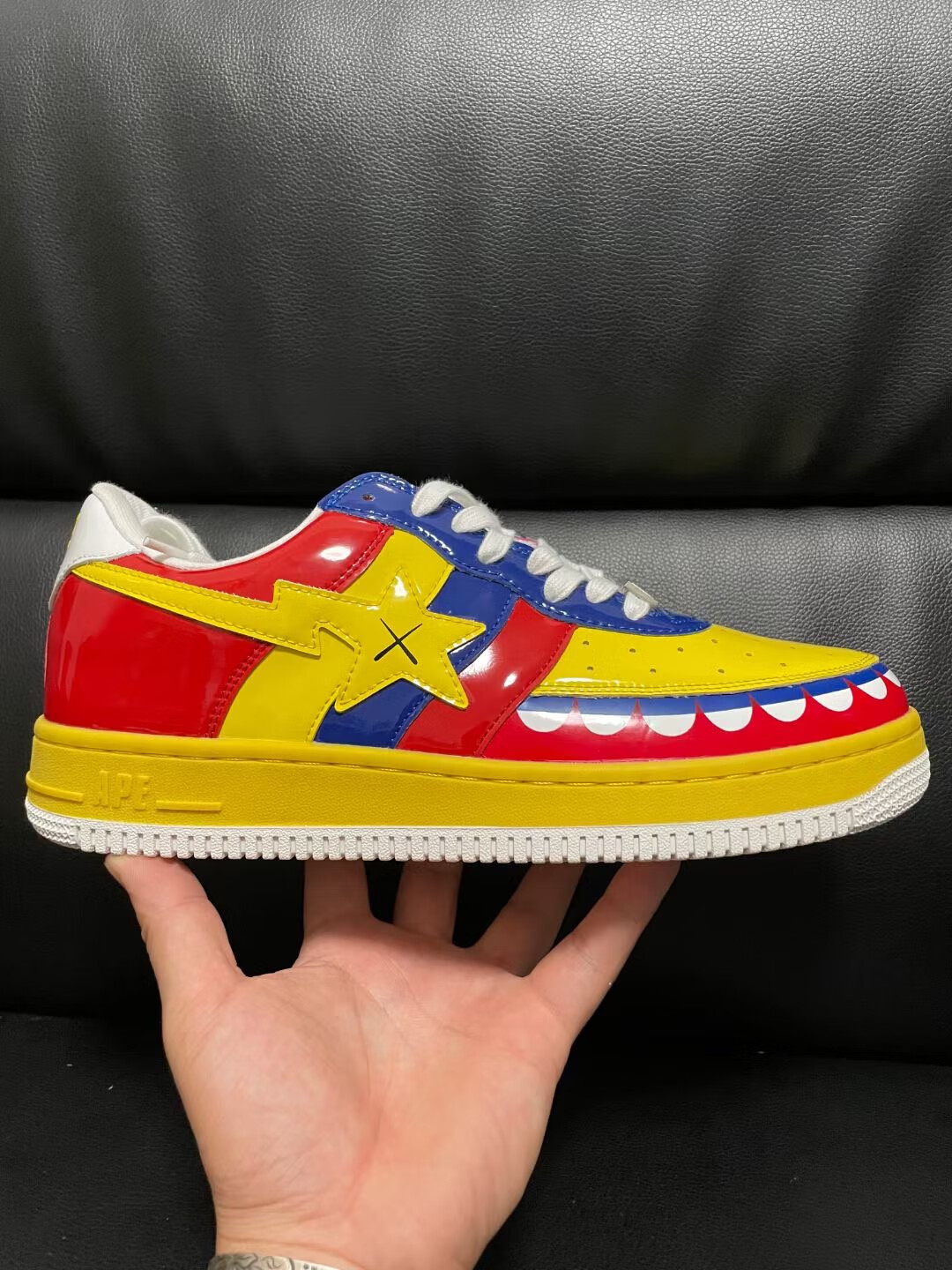 bapesta鞋子kaws联名流星漆皮年经典拼色男女情侣低帮休闲板鞋 黑色