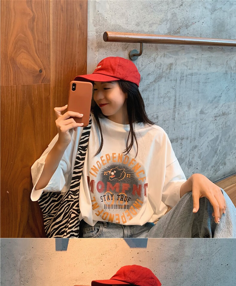 港风短袖t恤女宽松韩版ins潮学生原宿风百搭chic港味半袖上衣灰色m