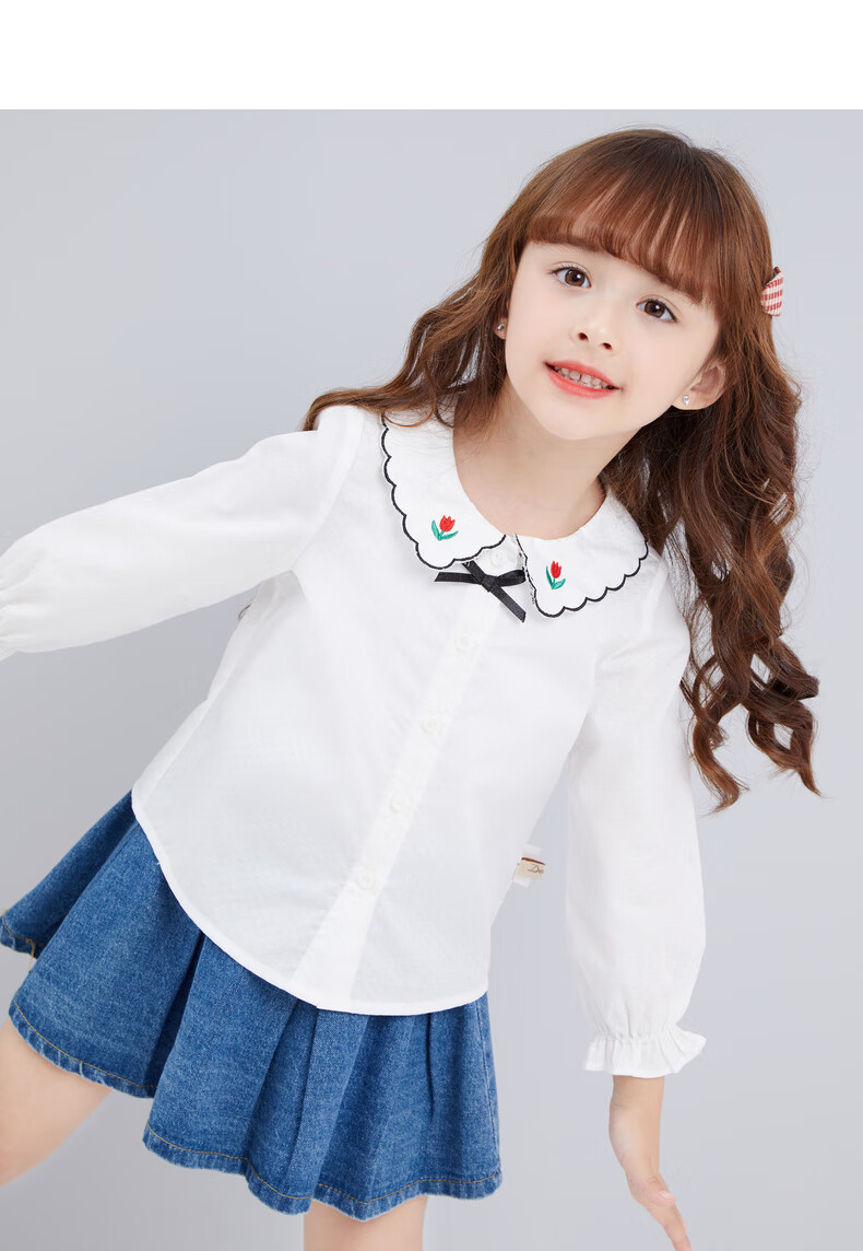 lj笛莎童装女童衬衫2021春装新款官方旗舰儿童女小女孩时尚长袖衬衫红