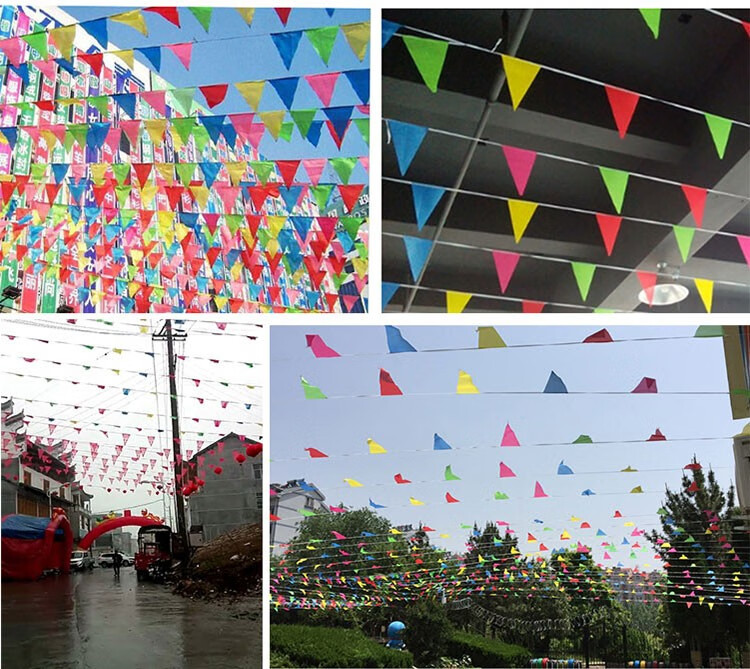 彩带彩条旗三角旗开业婚礼户外小旗子五彩旗场景布置装扮吊旗家装软饰