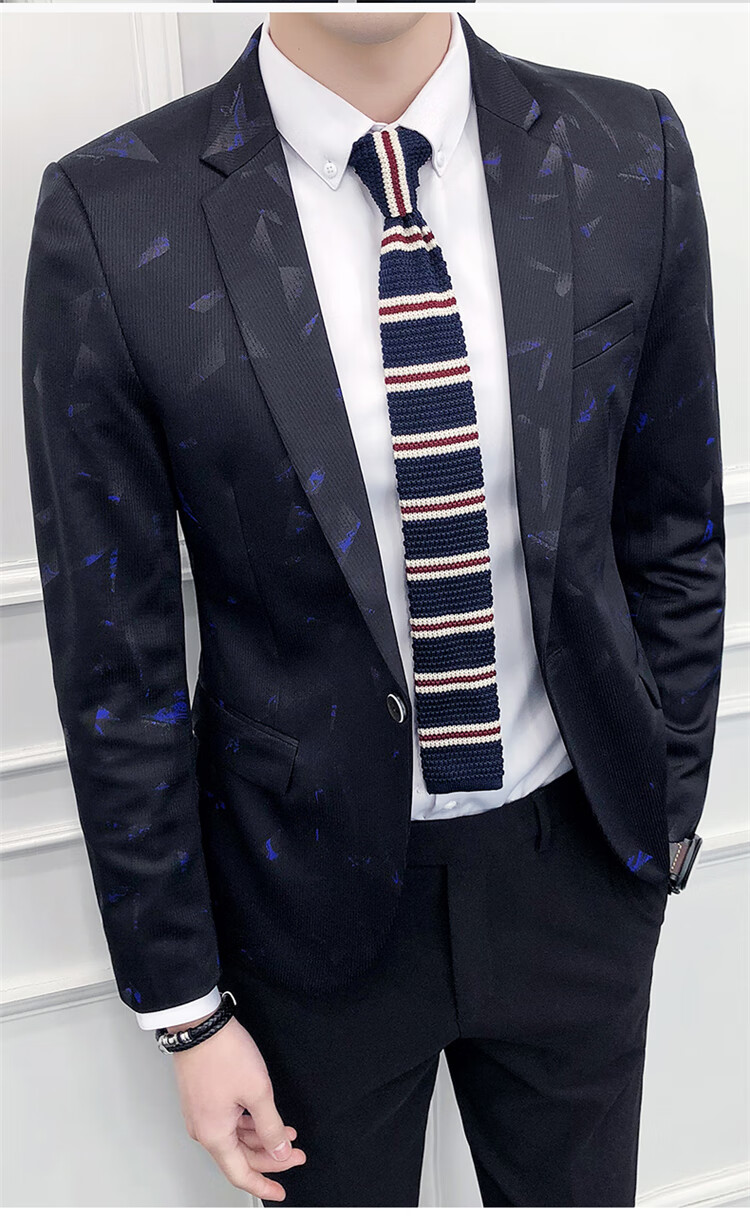 白灰楼西服男士小西装2021春秋职业正装商务休闲结婚新郎伴郎礼服单