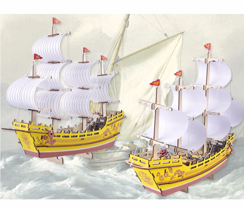 西洋帆船木质拼图安装图片