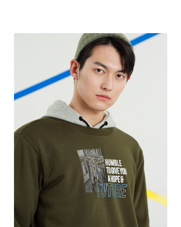 真维斯男装 冬季 混棉贴合黄金绒圆领印花长袖卫衣 青绿色2760 s