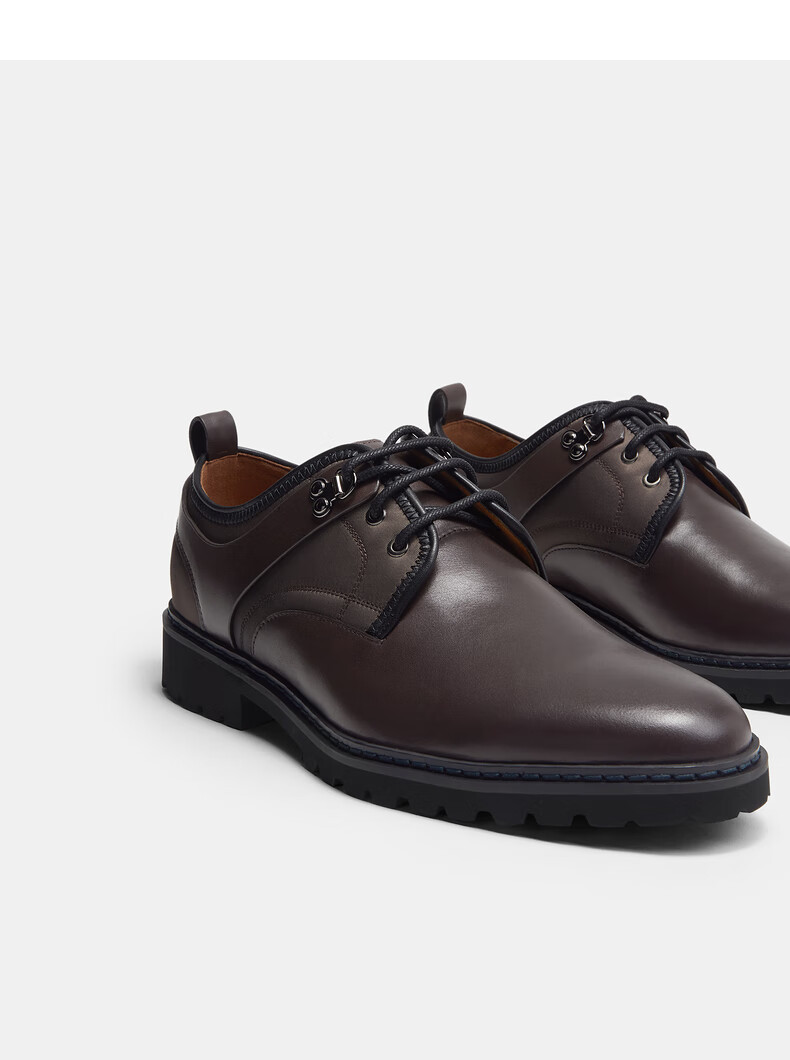 【早春新品】pedro男鞋pm1-56380005男士简约休闲系带皮鞋 深啡色 39