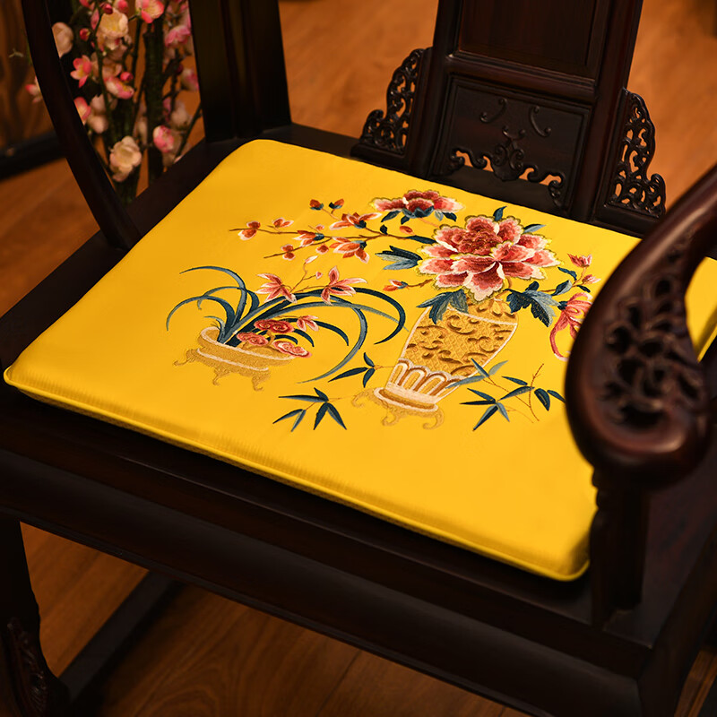 新中式椅垫客厅餐椅垫实木家居圈椅茶椅坐垫套太师椅海绵垫子 梅兰竹