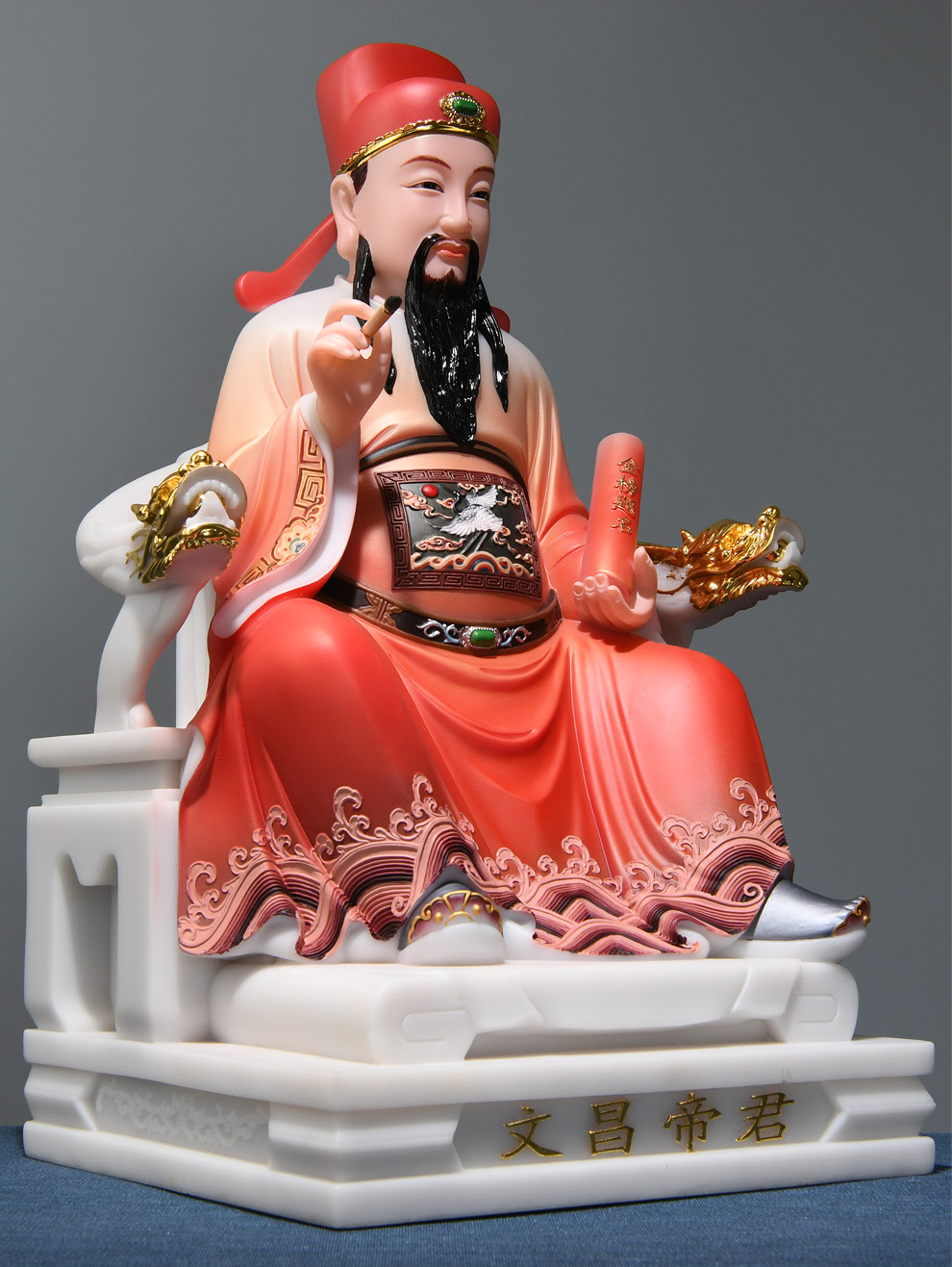 益心阁 红衣文昌帝君神像 家用供奉摆件文曲星佛像 招财汉白玉文昌