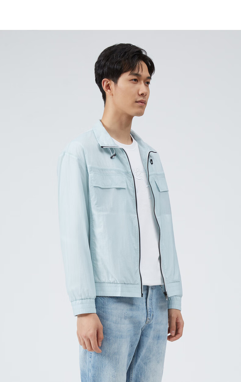 利郎轻薄夹克男时尚青年2021春夏新品工装翻领短款茄克男士皮肤衣外套