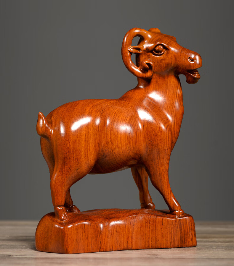 刺史花梨木雕羊摆件家居摆设实木质生肖羊工艺品装饰红木商务礼品花梨