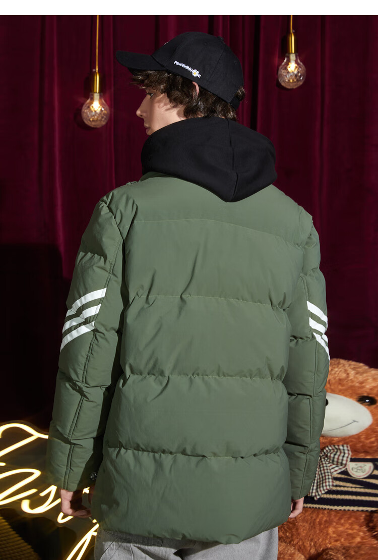 快鱼秋冬新品2020年男士休闲立领短款棉服潮流条纹保暖面包服男灰色l