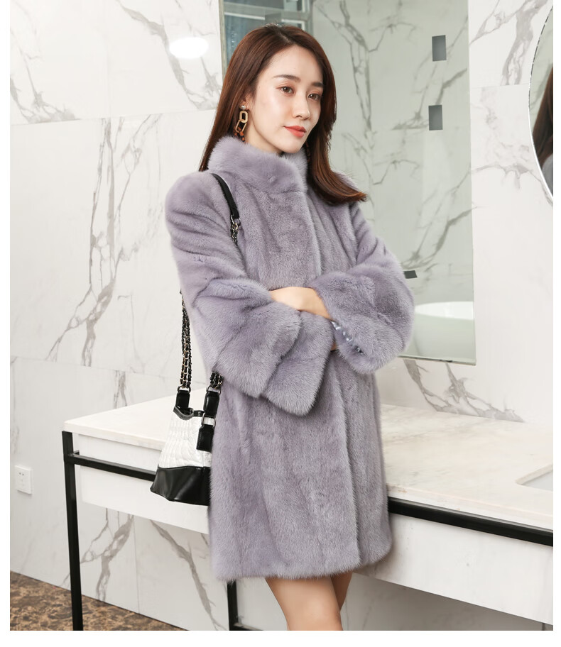 恒源祥品牌貂皮大衣女整貂中长款2022新款冬季鹅绒裘皮立领水貂毛皮草