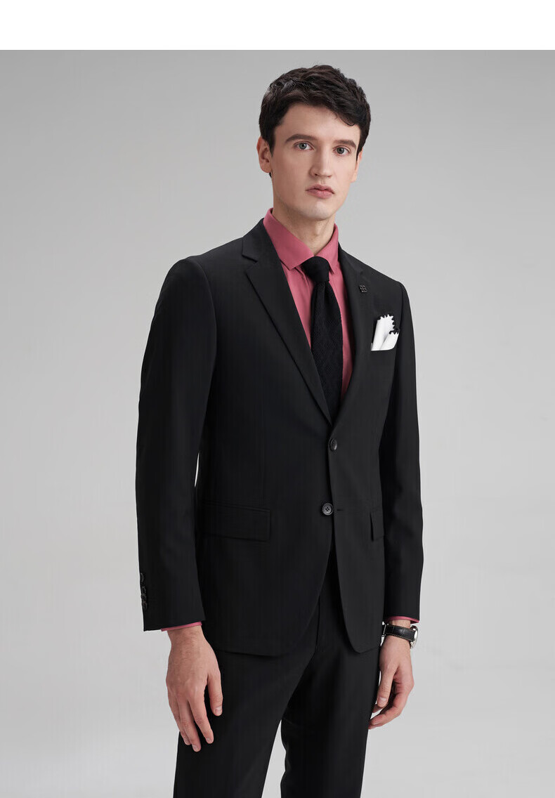 boni堡尼商务男装羊毛西服套西简约大方男士黑色休闲西装西裤春新品套