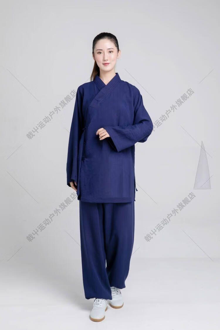 武当道家用品道装道士服装男斜襟三清领长褂长袍道袍道服服女 深蓝色