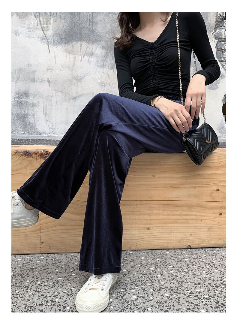 丝绒裤女阔腿裤女秋冬季高腰垂感显瘦宽松直筒休闲加绒小个子丝绒裤