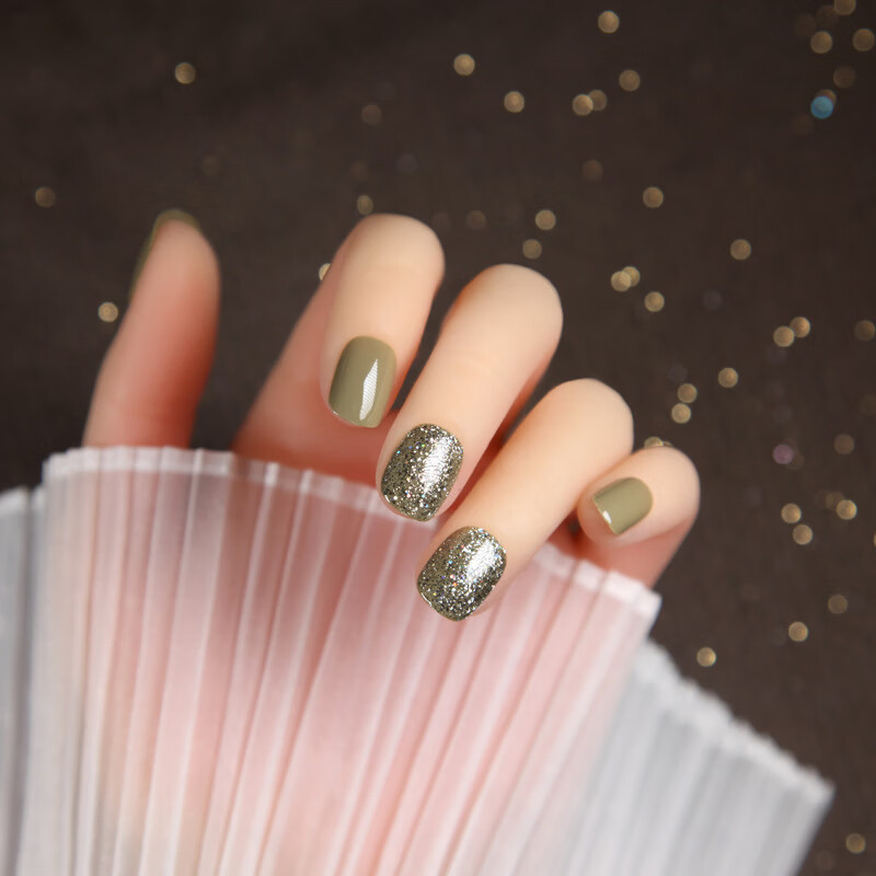 乐哉美妆 美甲贴片短款显白穿戴甲片半透星空闪粉光疗美甲贴片2020年