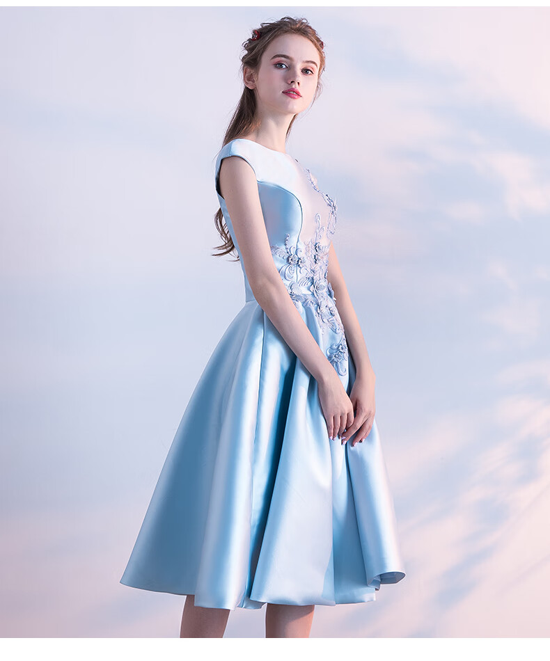 阿亨150小个子成人礼服生日宴会平时可穿蓝色晚礼服女新款宴会气质