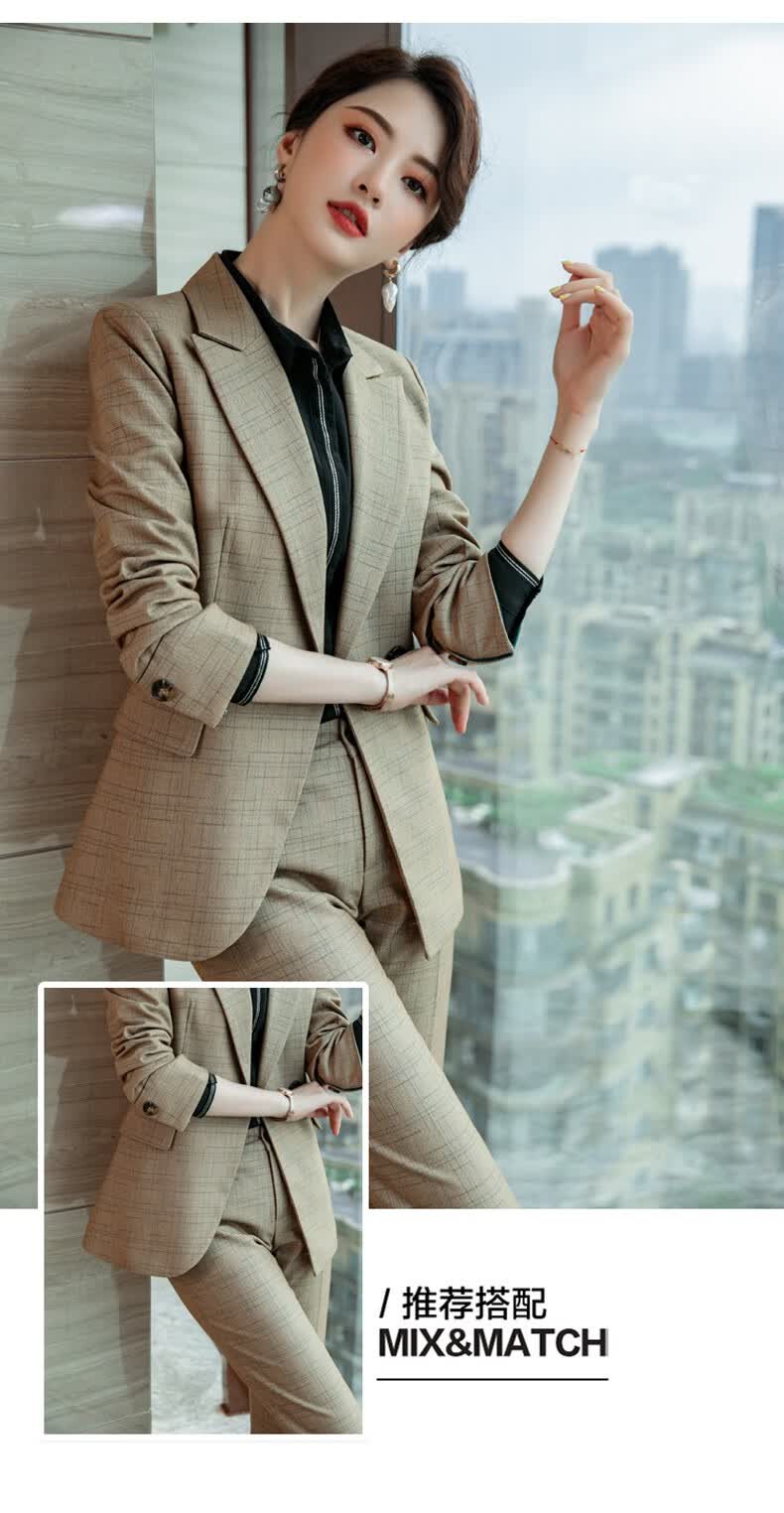 晨芙职业装女装套装香槟色格子小西装女气质女神范ol大学生面试西服工