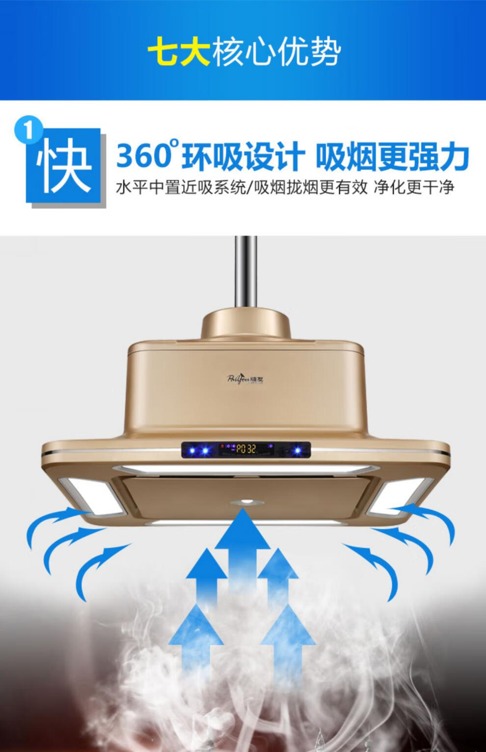 麻将机棋牌室会所房间专用全自动空气净化器灯抽烟机家用遥控吸烟